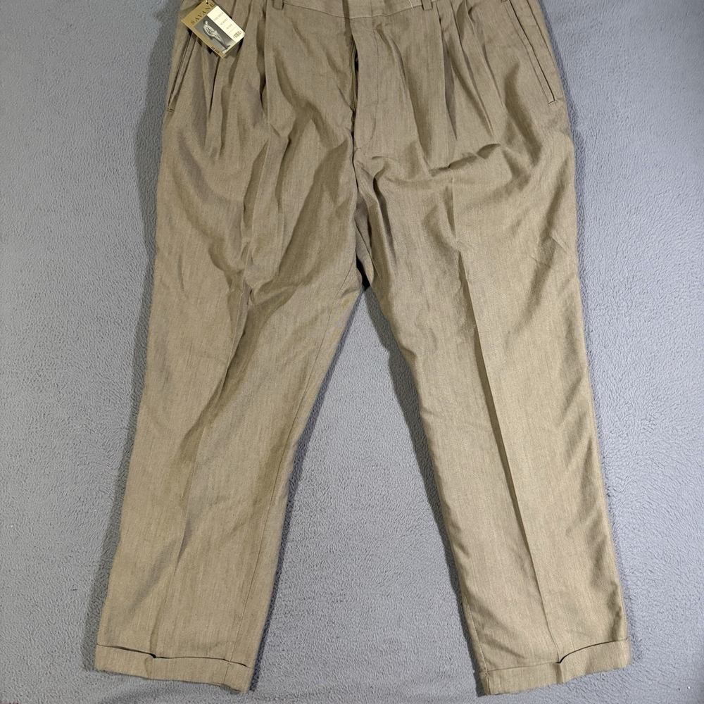 Vintage 80s Savane Pleated Trousers Brown Straight Leg Trousers Cuff Mens 38x30